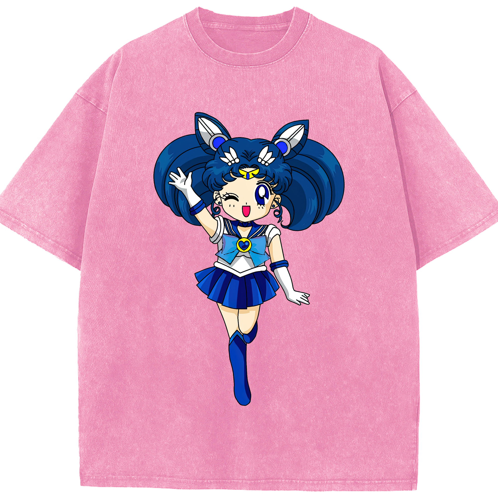 （画像用） 美少女戦士セーラームーン 水野 亜美 みずの あみ Sailor Moon Mizuno Ami 綿100% ヴィンテージ風 半袖Tシャツ（フロントプリント）